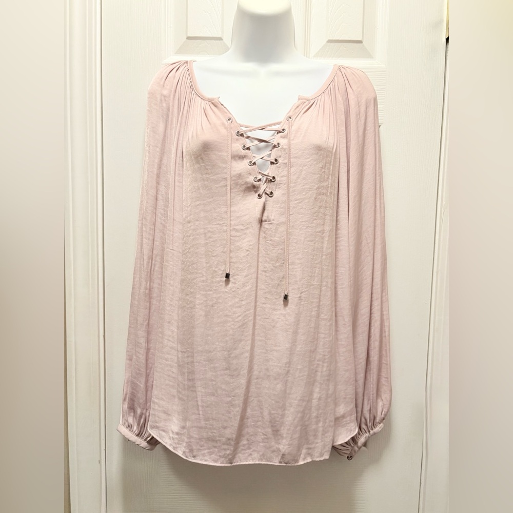 Jennifer Lopez Blush Lace-Up Blouse